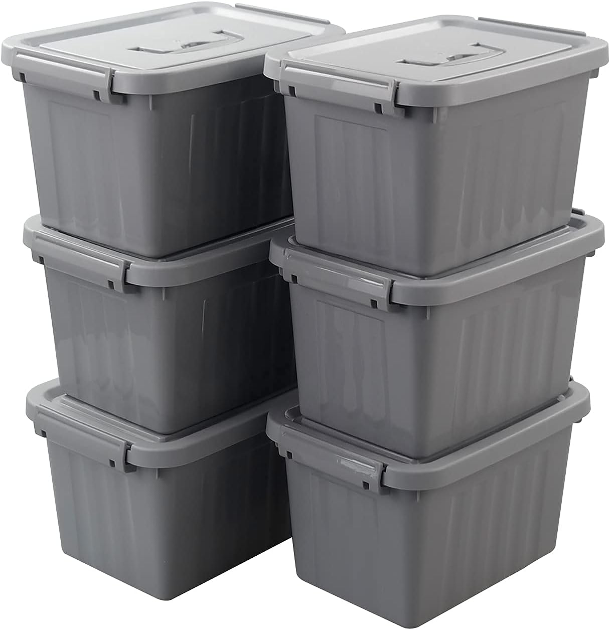 Readsky 6 Quart Grey Plastic Storage Box, Latching Boxes with Handles, 6Pack Home