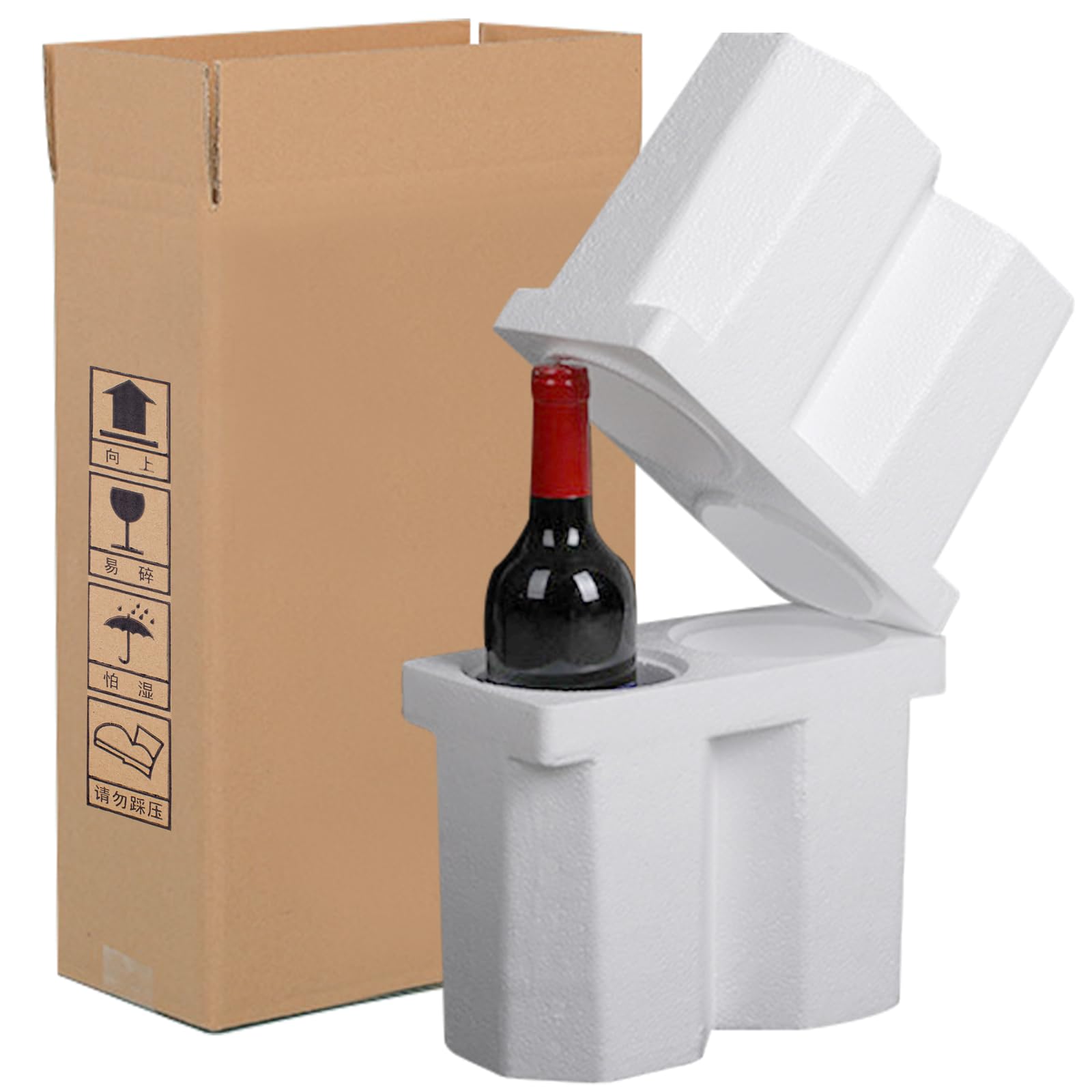 Photo 1 of Universal Double Bottle Wine Shipping Box with Protective Foam Wine Shipping Box for Glasses Corrugated Paper Shipping Boxes All-in-One Protective Wine Shipper Wine Boxes for Moving Wine Bottle