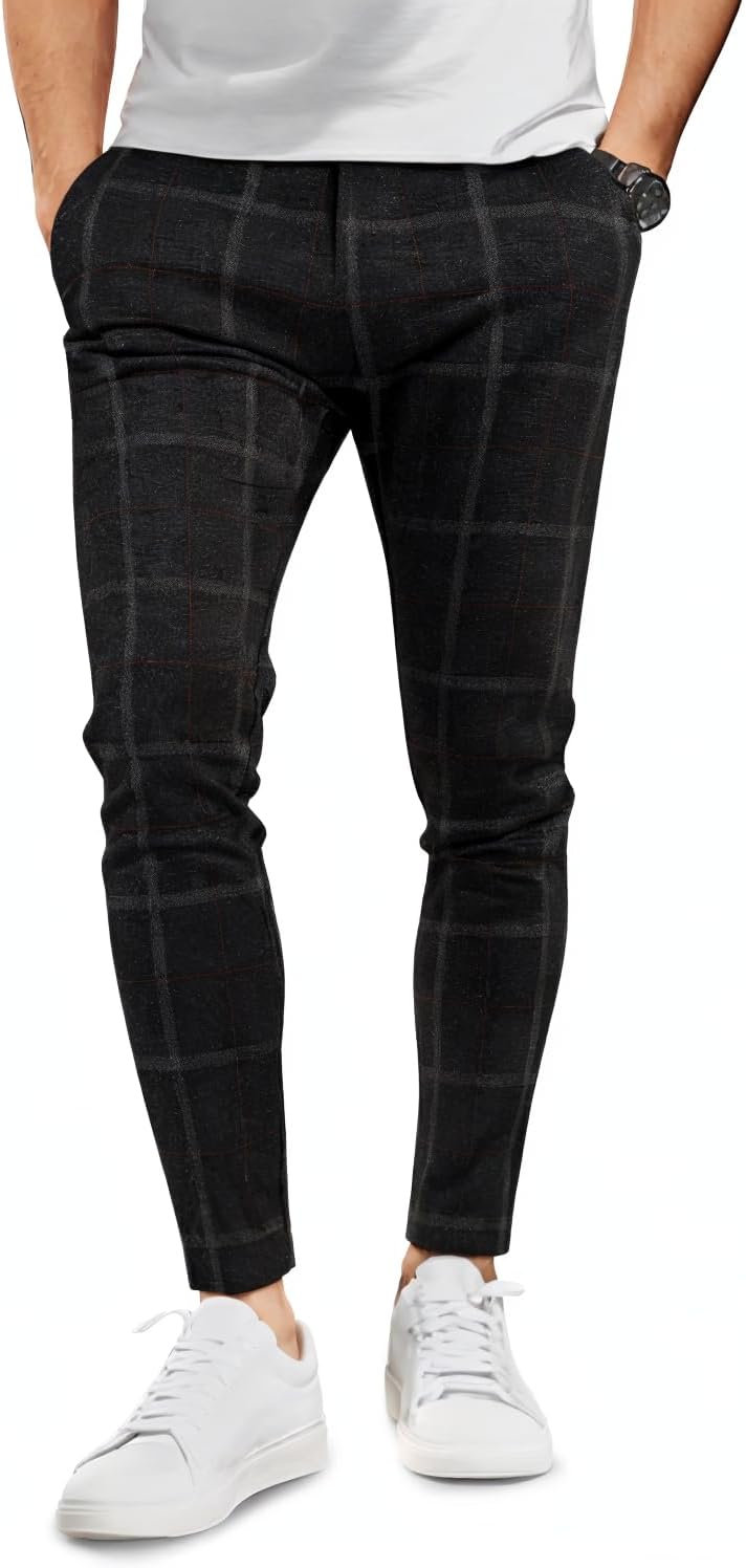Gingtto Black And Red Plaid Dress Pants Slim Fit Stretch Dress