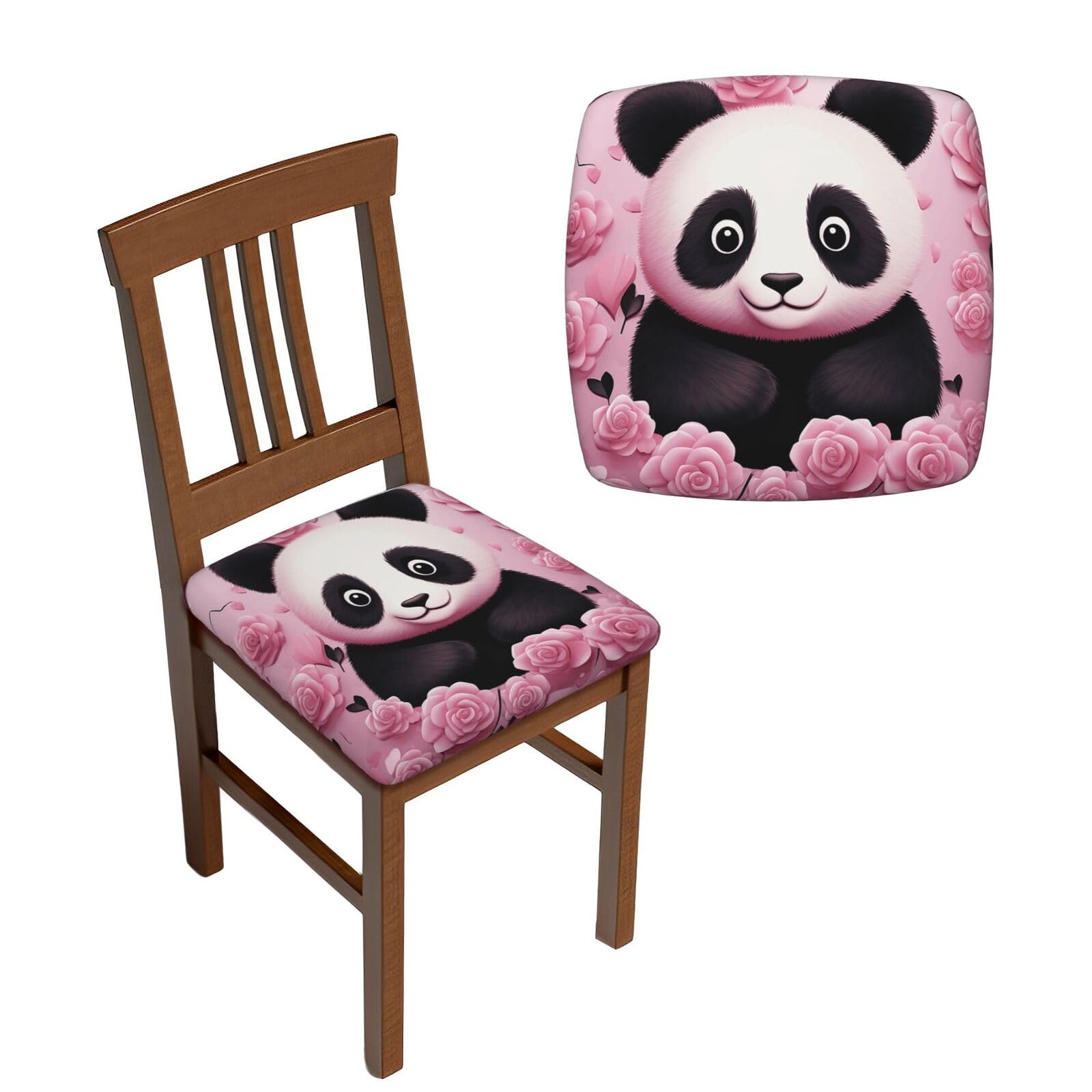 FodPand 4PCS Dining Chair Covers for Dining Room Pink Panda Pattern Chair Seat Cover Stretch Parsons Chair Slipcover Removable Washable Seat Cushion Slipcovers Cover for Kitchen Office