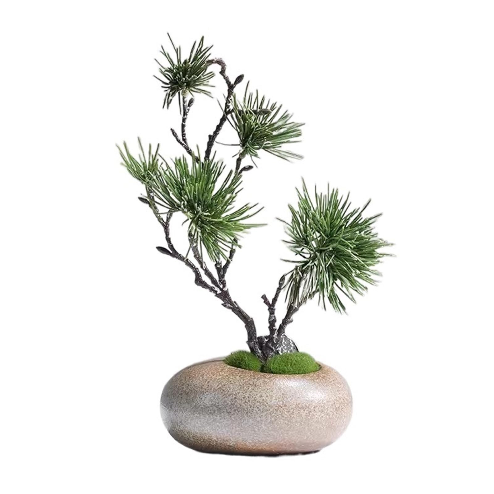 GLJTUO Fake Plants Chinese Simulation Welcome Pine Desktop Decoration Fake Pine Small Bonsai Decoration Ceramic Vase Set Plant Simulation Bonsai Tree,A