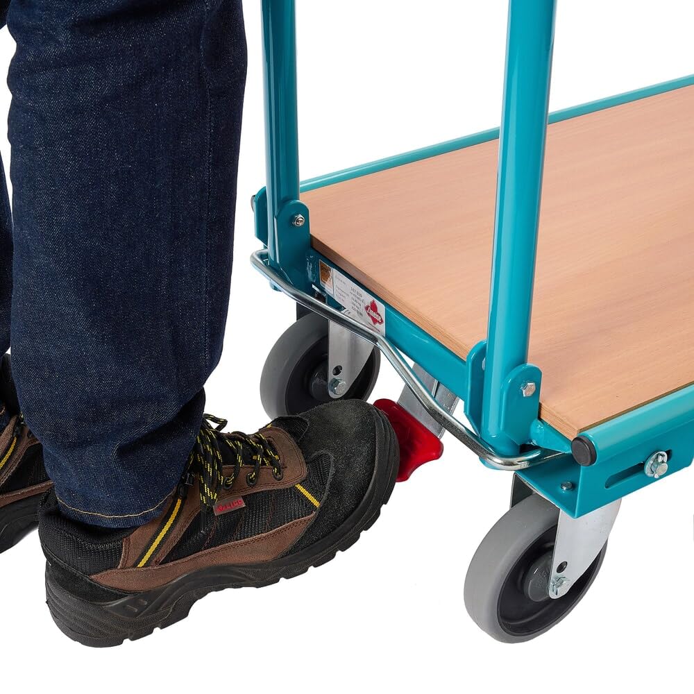 Ameise Transportwagen | 150 kg Tragkraft | HxBxT 94 x 45 x 81,5 cm | 4 TPE-Rollen mit Zentralbremse | stabiles Stahlgestell | stoß- und kratzfester Plattformwagen | klappbarer Schiebebügel
