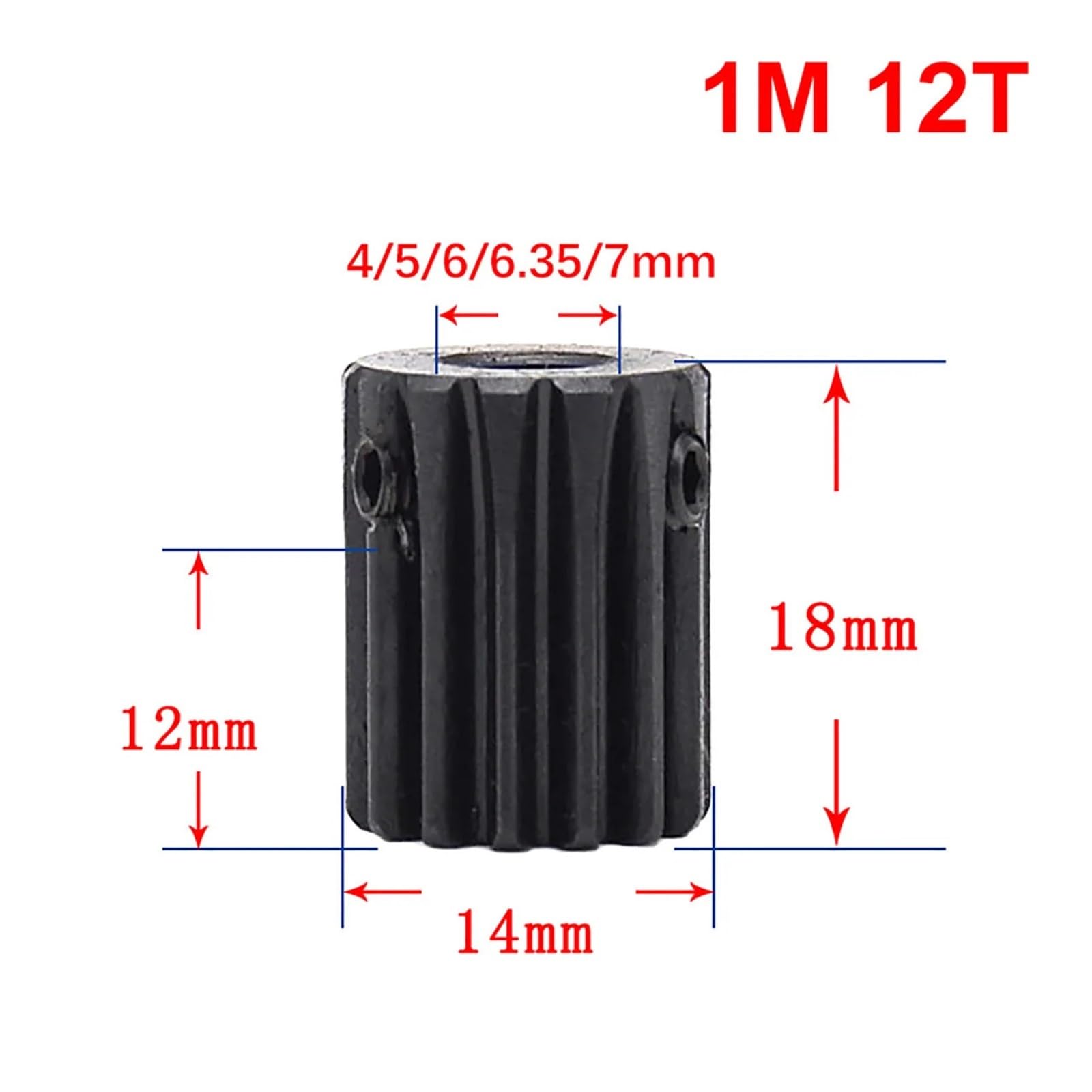 Bevel Gear Pinion Hardware Mechanical 1Pcs Module 1 Spur Gear 1M-12T SC45#Carbon Steel Material Motor Gear Bore Size 4/5/6/6.35/7 Mm Transmission Accessories(5mm)