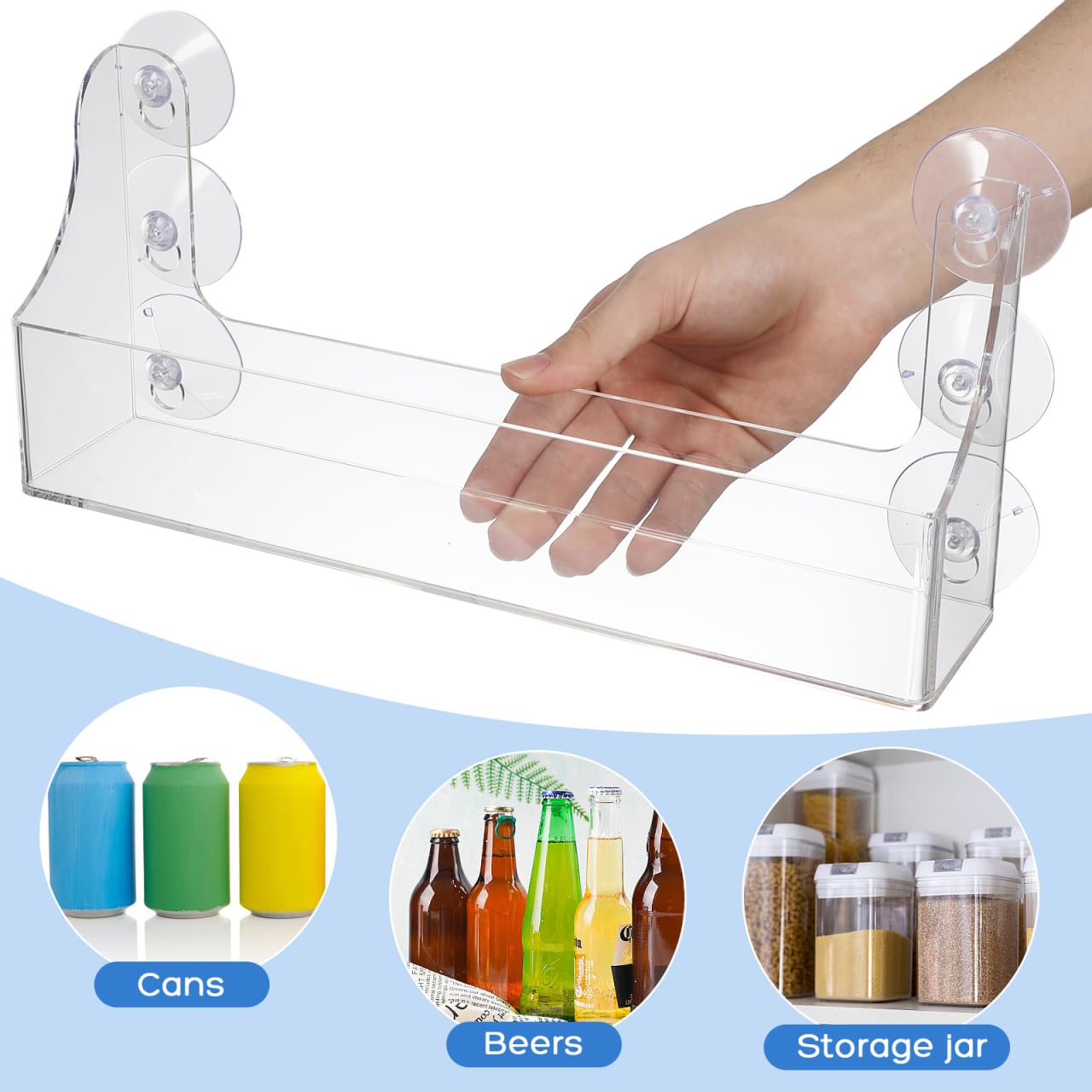 Organizador de estante para refrigerador con ventosa, estante de almacenamiento de acrílico transparente para refrigerador para refrigerador para contener especias, tarro de aceite de oliva 3