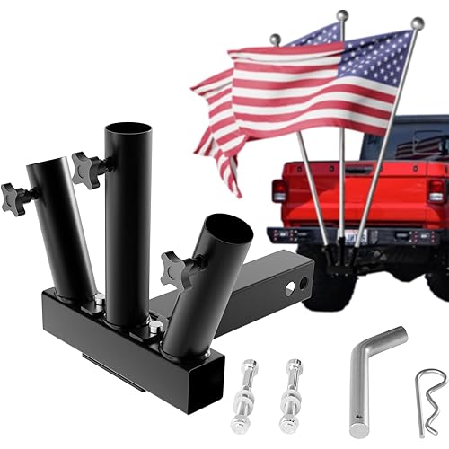 Hitch Flag Pole Holder - 3 Mount Fits Standard 2" Trailer Hitch for Truck, SUV, RV
