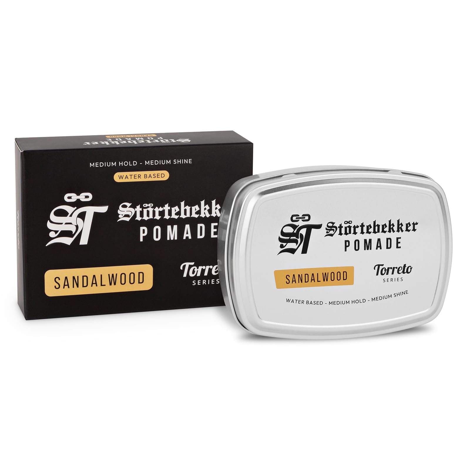 Störtebekker® Premium Pomade Wasserbasiert Sandelholz - Pomade Herren 'Torreto Series' - Mittlerer Halt - Mittlerer Glanz - Haarwachs 125ml - Barbershop Haarpomade - Haarstyling Made in Germany