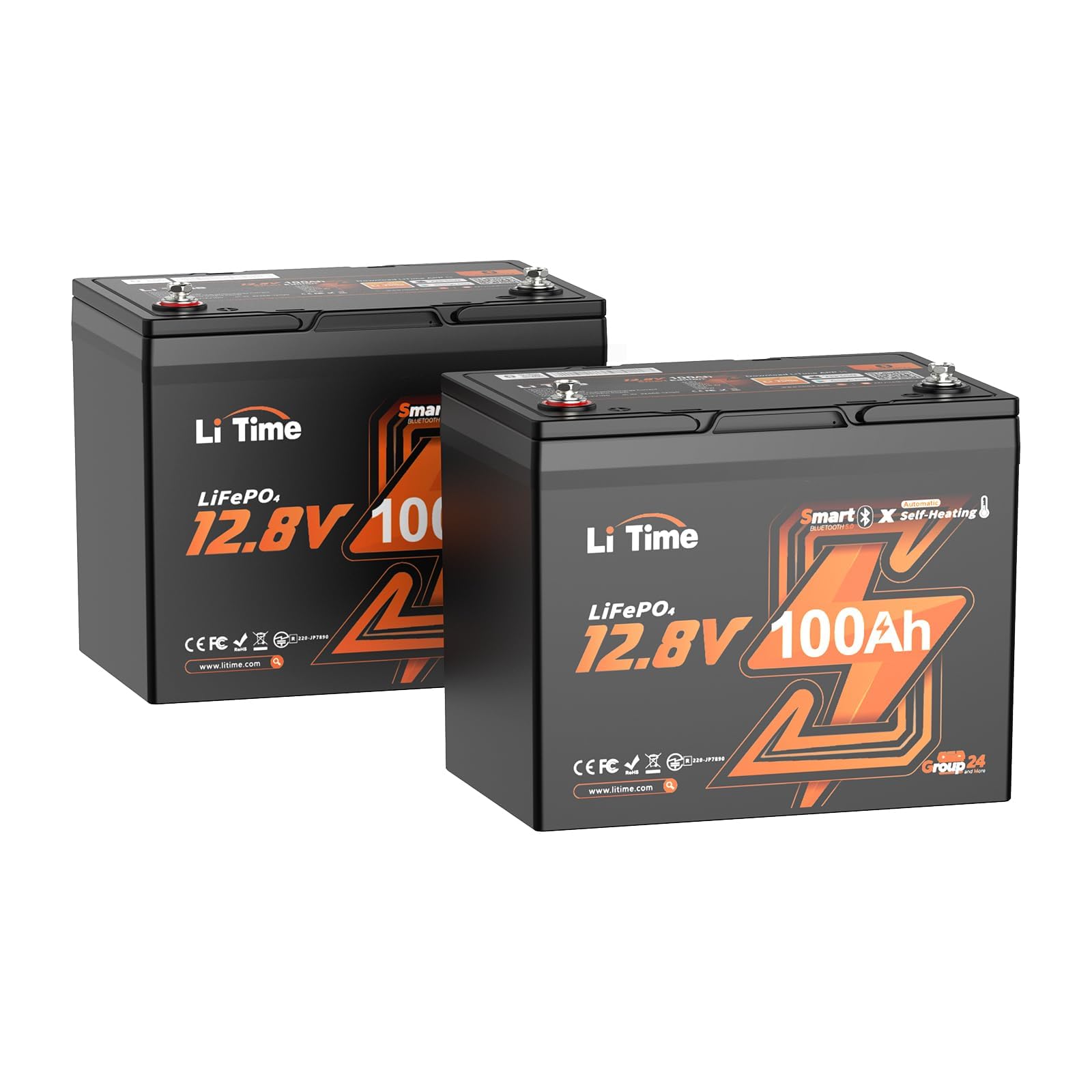 Litime 12V 100Ah Self Heating RV LiFePO4 Battery for Travel Trailer(2 Pack)