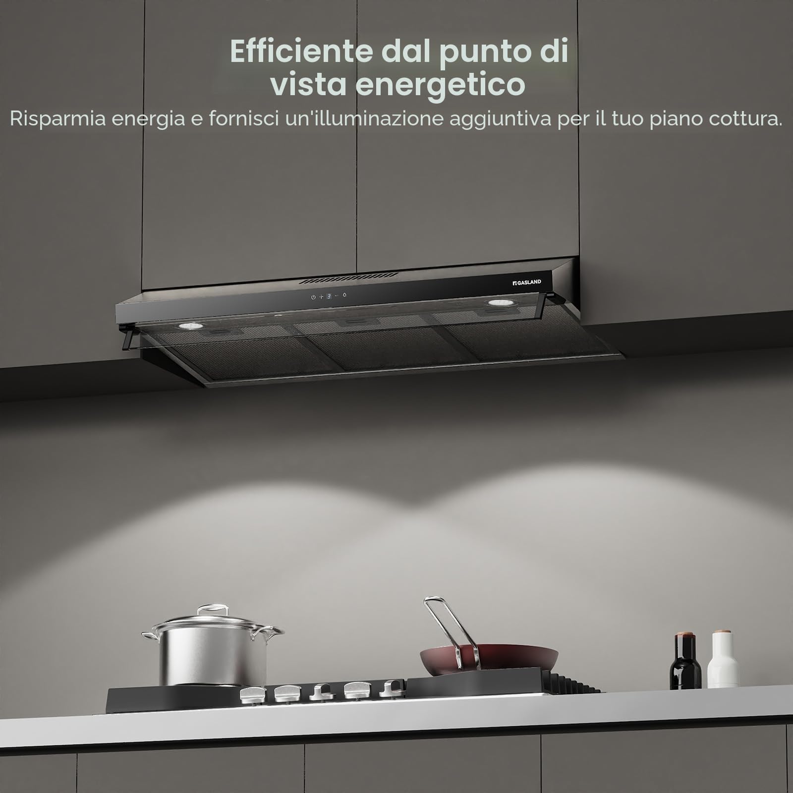 GASLAND UC90SS Cappe a Doppio Motore 90 cm, Aspirazione & Ricircolo, Silenziosa, 361 m³/h, 3 Velocità Touch, Filtro a Carbonio CF198, Acciaio Inossidabile