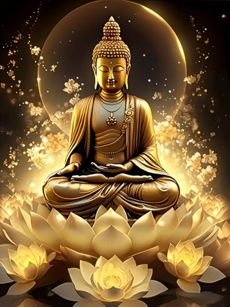 WELIWE 5D Diamond Painting Kits Buddha Statue DIY Diamond Art Canvas Crystal Crafts Painting Pictures for Adults Home Wall Decor 40x50 cm