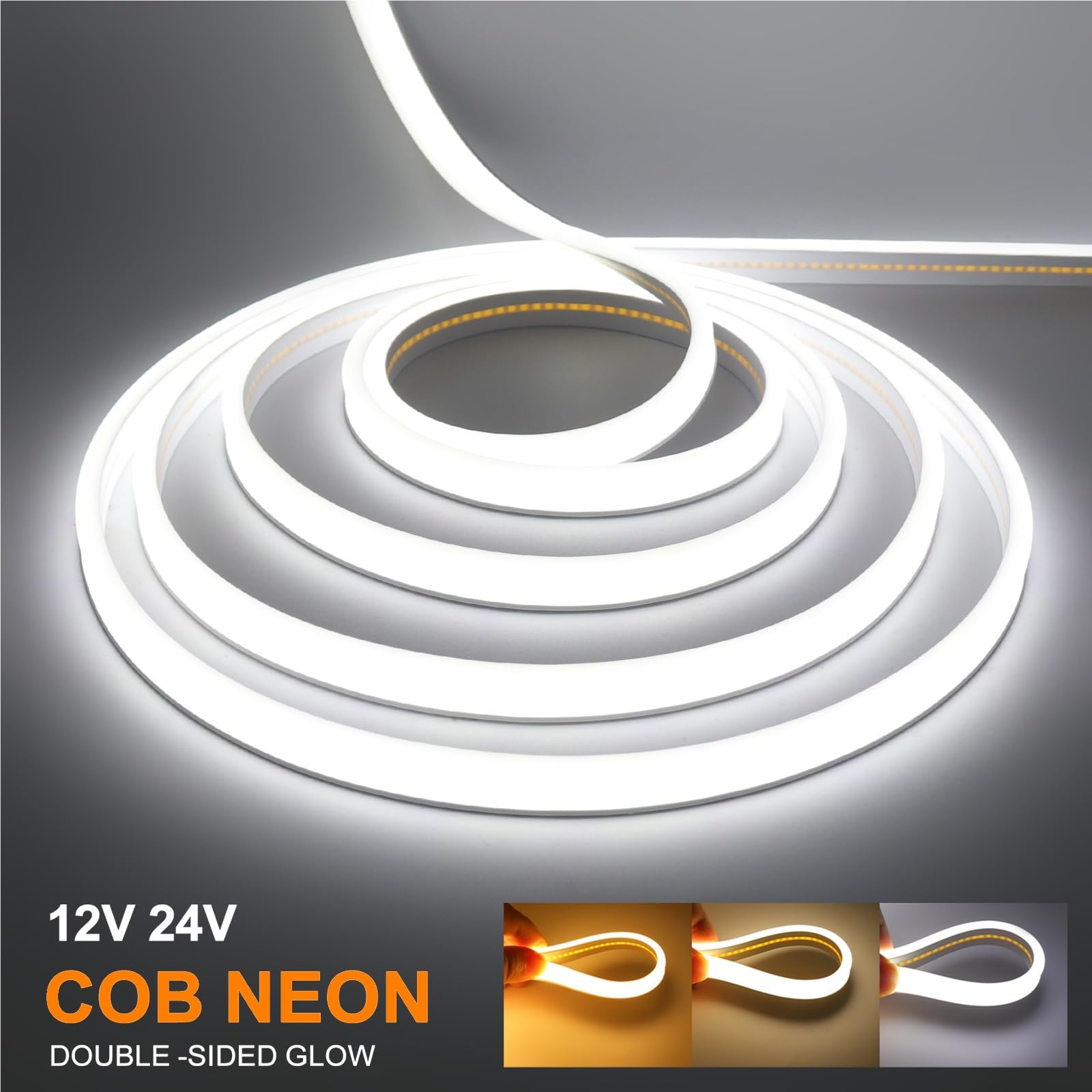 Neonowa taśma LED 0,5-20 m 12 V/24 V COB | 320 diod LED/M ultra jasna, wodoodporność IP67, 3000 K-6000 K, oświetlenie do ogrodu domowego (ciepła biel DC, DC 12 V 10 m)