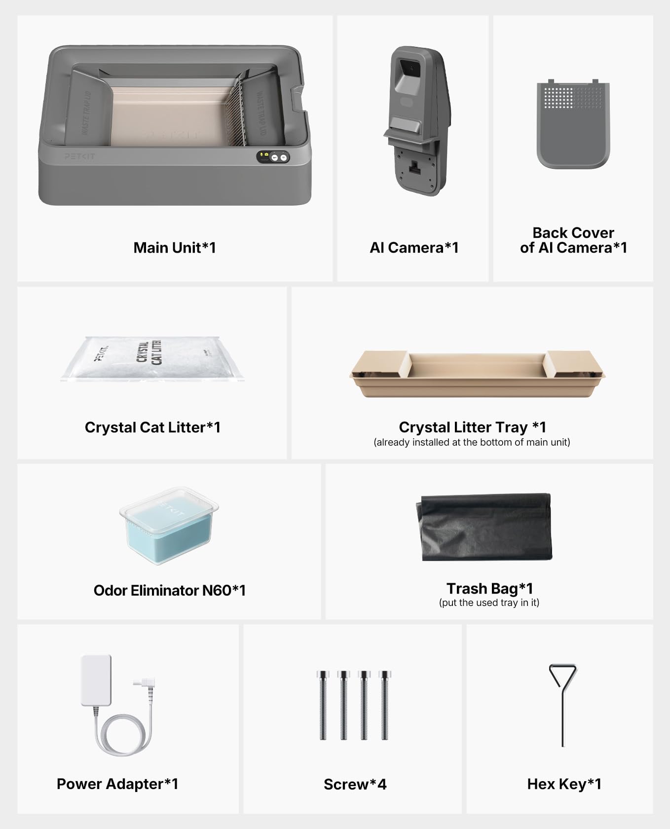 PETKIT PUROBOT CRYSTAL DUO Lettiera Gatto Autopulente con Telecamera AI, Monitoraggio APP, Deodorizzazione Doppia, Design Aperto Sicuro, Doppio Vano Raschiatura Bidirezionale per Gatti Grandi, Grigio