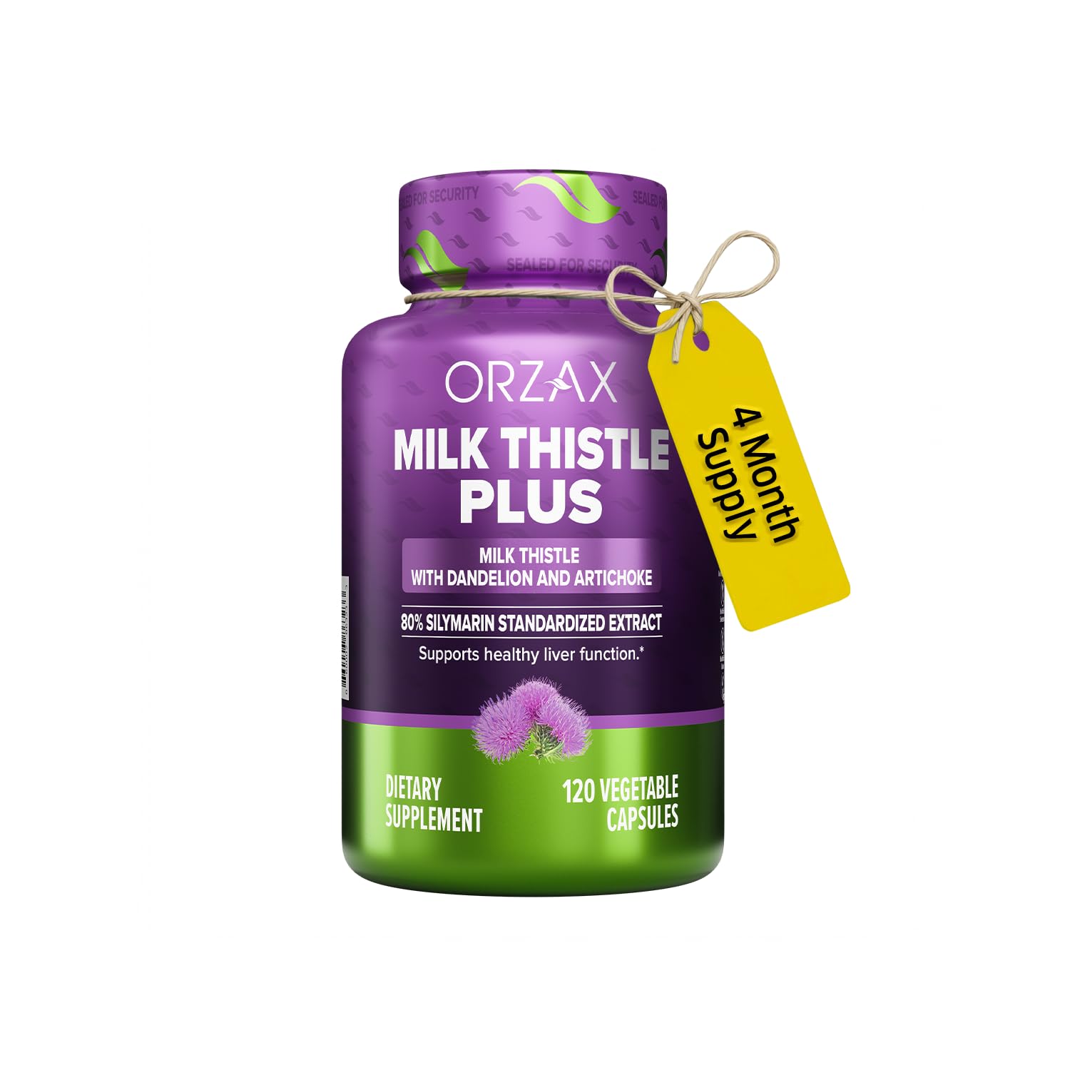 ORZAX Milk Thistle 250 mg - Herbal Supplement with 80% Silymarin Supplement, Dandelion, Artichoke Extract - Supports Liver Health - Halal and Dairy-Free - 120 Vegetable Capsules