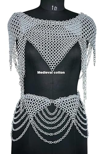 Handmade Chainmail Bikini Armor Top & Belt Set – Aluminum Butted Rings, Medieval Fantasy Costume, LARP, Festival & Cosplay Wear