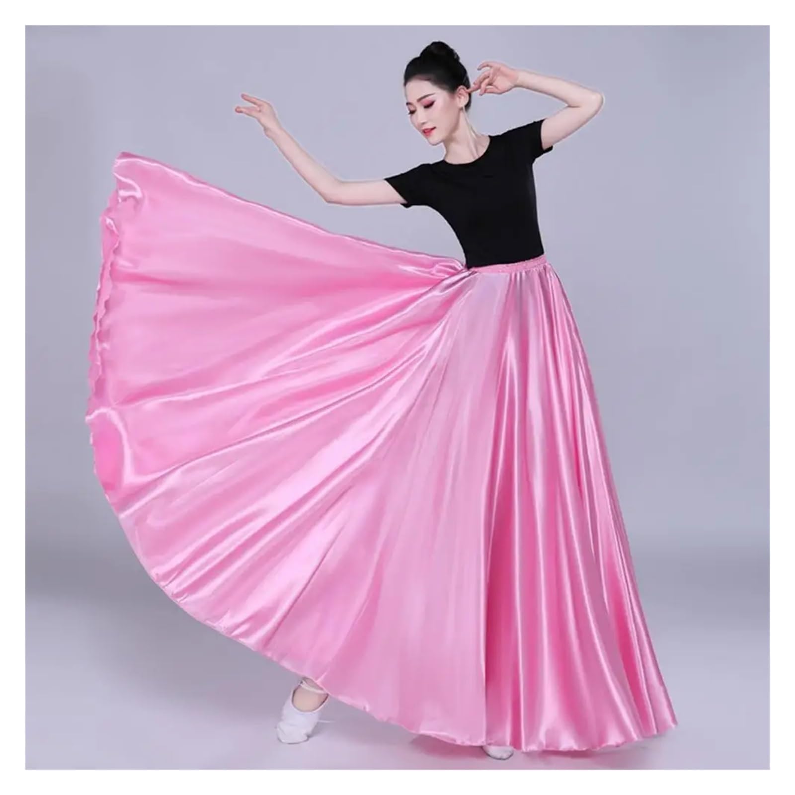 Falda de Rendimiento for Mujer, Falda Plisada con Dobladillo súper Grande, Falda de satén for Danza del Vientre, Falda española Larga, Faldas for Baile Swing(Light Green)