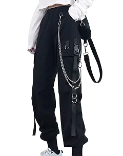Kisswow Womens Cargo Jogger Pants Baggy Cargo Pants with Chain