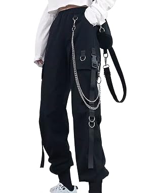 Kisswow Womens Cargo Jogger Pants Baggy Cargo Pants with Chain