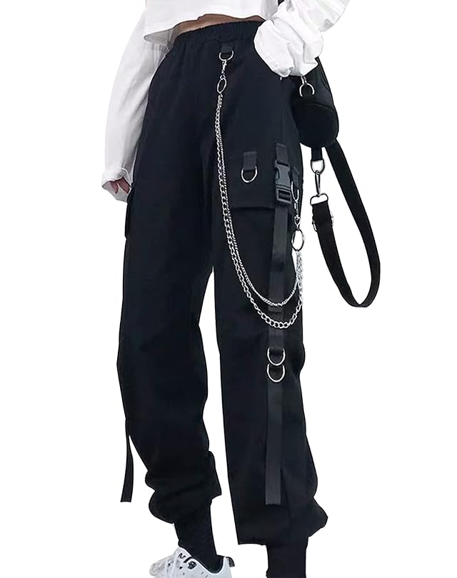 Kisswow Womens Cargo Jogger Pants Baggy Cargo Pants with Chain