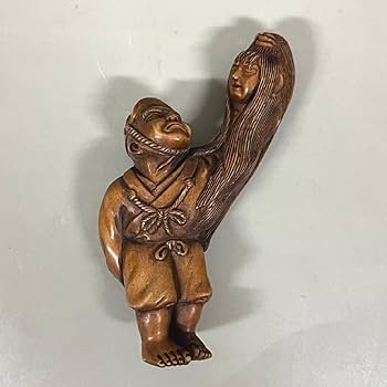 Amazon.co.jp: 柳月 在銘 根付 柘植 人物 妖怪 木製 木彫り 彫刻