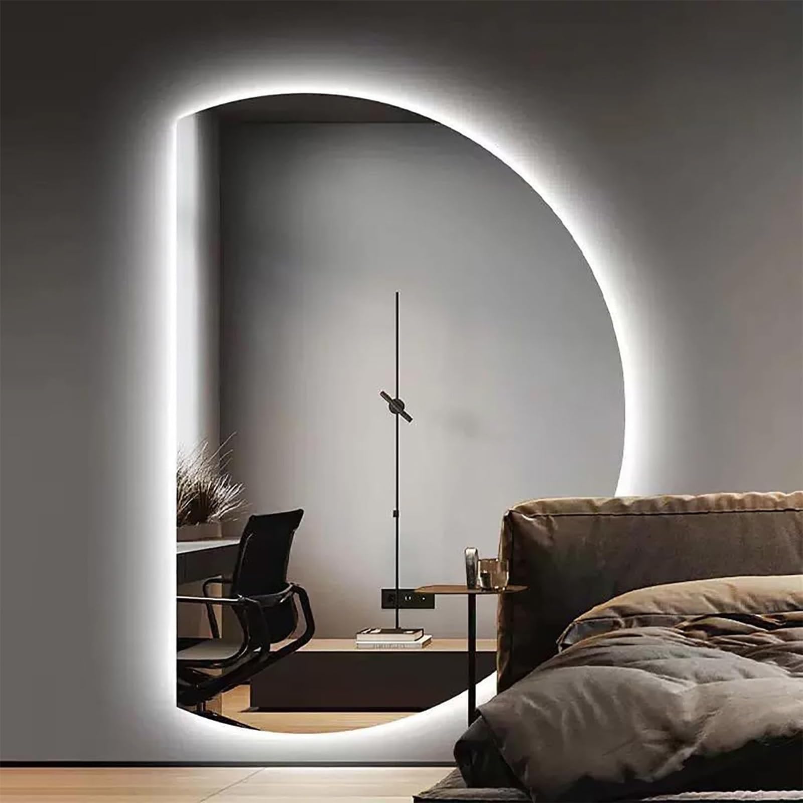 SXFSDOU 43" Intelligent LED Full Length Mirror, 51" Large Half Moon Anti-Fog Decorative Bathroom 3 Colors Dimmable Backlit, Touch Switch(Left Cut,90x60cm/35x24)