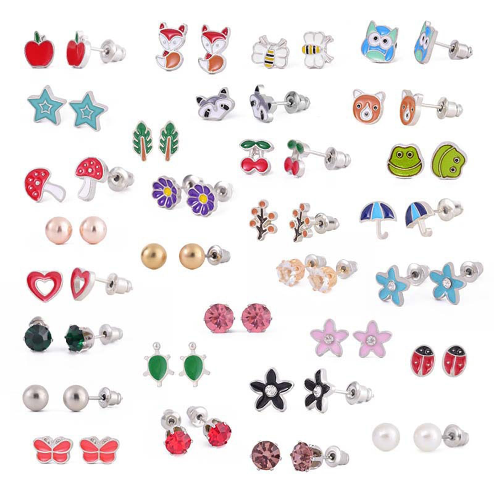 30 Pairs Hypoallergenic Earrings Set for Teen Girls Sensitive Ears, Funny Cute Earrings with Stainless Steel Post, Colorful Animal Earrings for Women Ears Assorted Jewelry Set