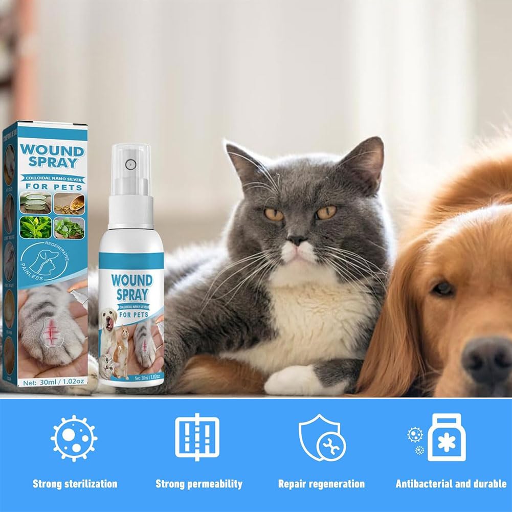 Wound Spray pour Chiens et Chats,Spray de Guérison des Plaies,Spray de Nettoyage pour Animaux de Compagnie,Pet Wound Spray,pour Animaux Ddomestiques,pour Le Nettoyage et Le Soin des Plaies,30ML