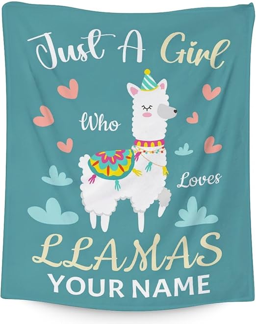 Blanket for Girl - 30x40 Inches Cute Llama Throw Gifts- Personalized Teal Soft Fuzzy Blankets for Couch & Office