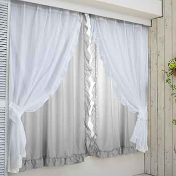 素】ホワイト花柄レースカーテン フリル付き 100＊200CM 4枚 フリル