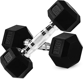 Hex Dumbbell Set, 1-20kg Rubber Encased Hex Dumbbell Cast Iron Exercise & Fitness Dumbbells, Non-Slip Handles Dumbbells Se...