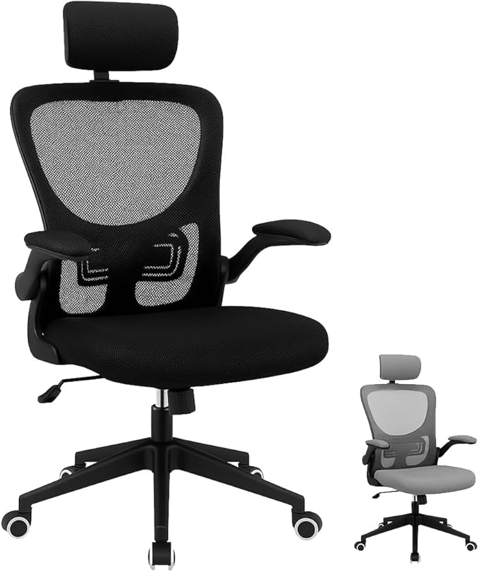 Jardin202 Silla Escritorio Ergonómica Lum – Silla Oficina Ajustable y Reclinable con Soporte Lumbar, Reposacabezas Regulable, Reposabrazos (Negra)