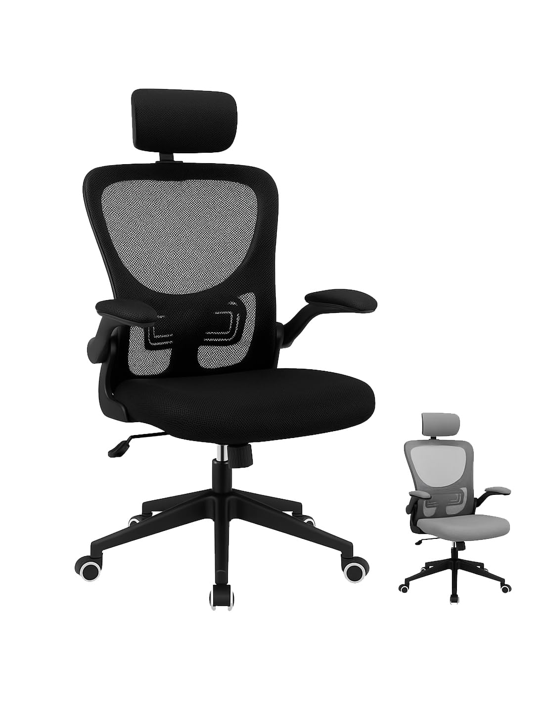 Jardin202 Silla Escritorio Ergonómica Lum – Silla Oficina Ajustable y Reclinable con Soporte Lumbar, Reposacabezas Regulable, Reposabrazos (Negra)