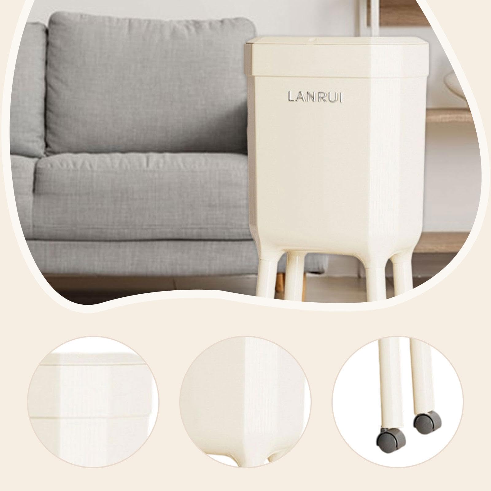 Pattumiera con Ruote, Pattumiera Minimalista, Cestino per Rifiuti per Soggiorno, Camera da Letto, Cucina, Bagno E Ufficio, Bianco