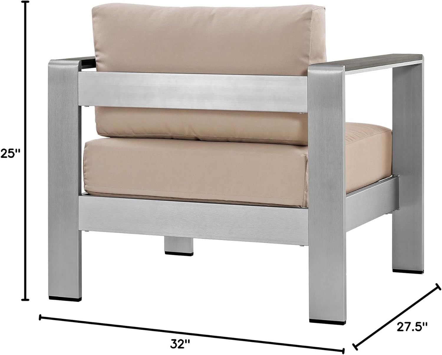 Modway Shore Aluminum Outdoor Patio Armchair in Silver Beige