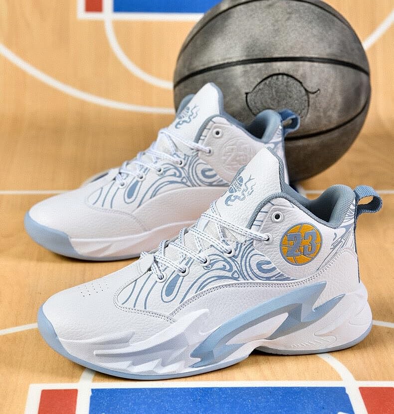 Men's Basketball Shoes with anti Slip Wear-resistant Shock-absorbing Cushioning Rebound Sports Training Boots(White,43 EU)