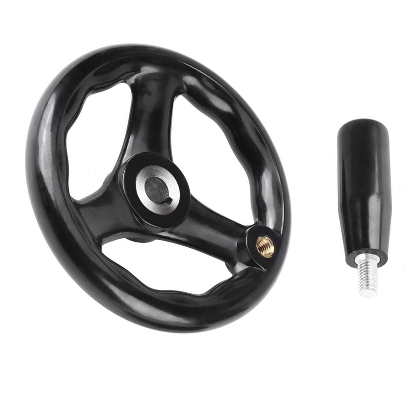 Helweet Hand Wheel, Hand Wheel, Lathe Hand Wheel, 3 Spoke Hand Wheel, Bakelite Hand Wheel, 12 x 100 mm Black Round Hand Wheel with Rotating Handle for Milling Machines, Lathes, Grinders, 1 Pack