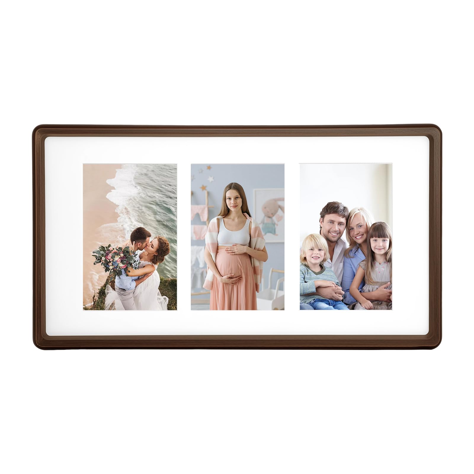 MIBYIBER 8x14 Collage Picture Frame Natural Walnut Solid Wood, 4x6 Collage Photo Frame Displays 3 Photos or 8x14 (Without Mat), Wooden Frame for Tabletop or Wall Mounting Display