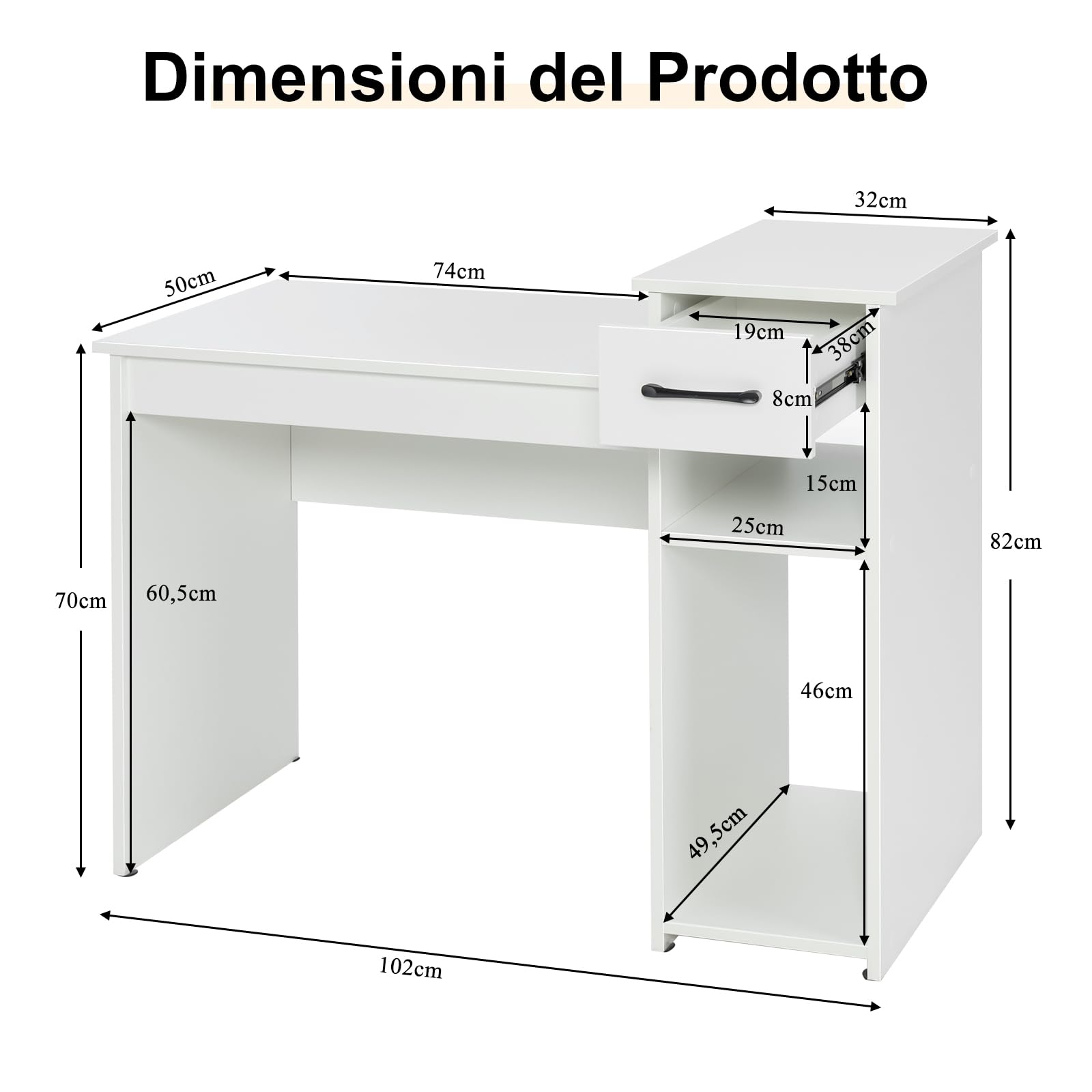 COSTWAY Scrivania con Cassetto, Scrivania da Computer, Tavolo da ufficio, 104 x 50 x 82cm (Bianco)