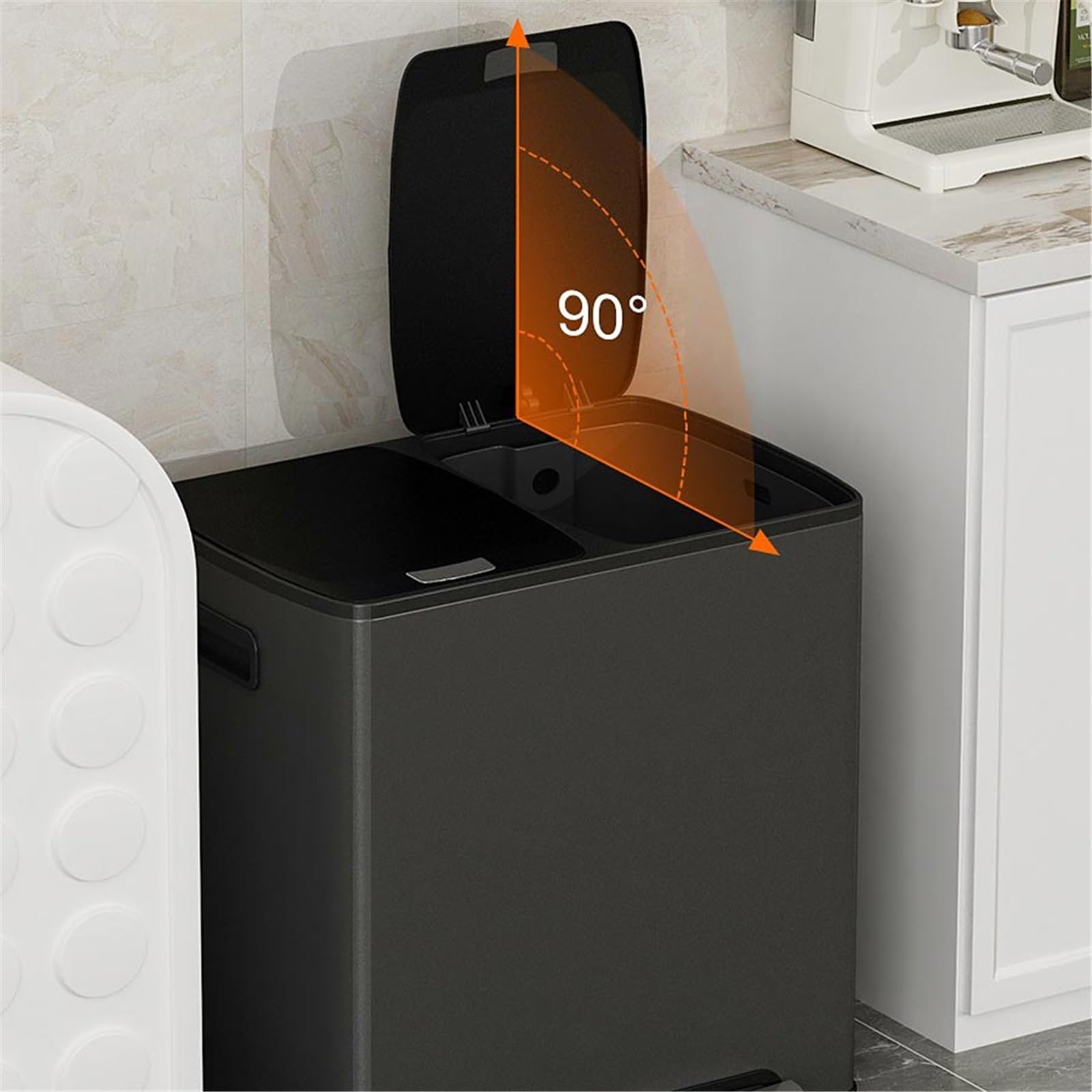 XPSHP25112 Pattumiera da Bagno Pattumiera Rettangolare con Doppio Contenitore da 40 Litri e Chiusura Ammortizzata Pedale - 2 contenitori 20, Acciaio Inossidabile(Nero)