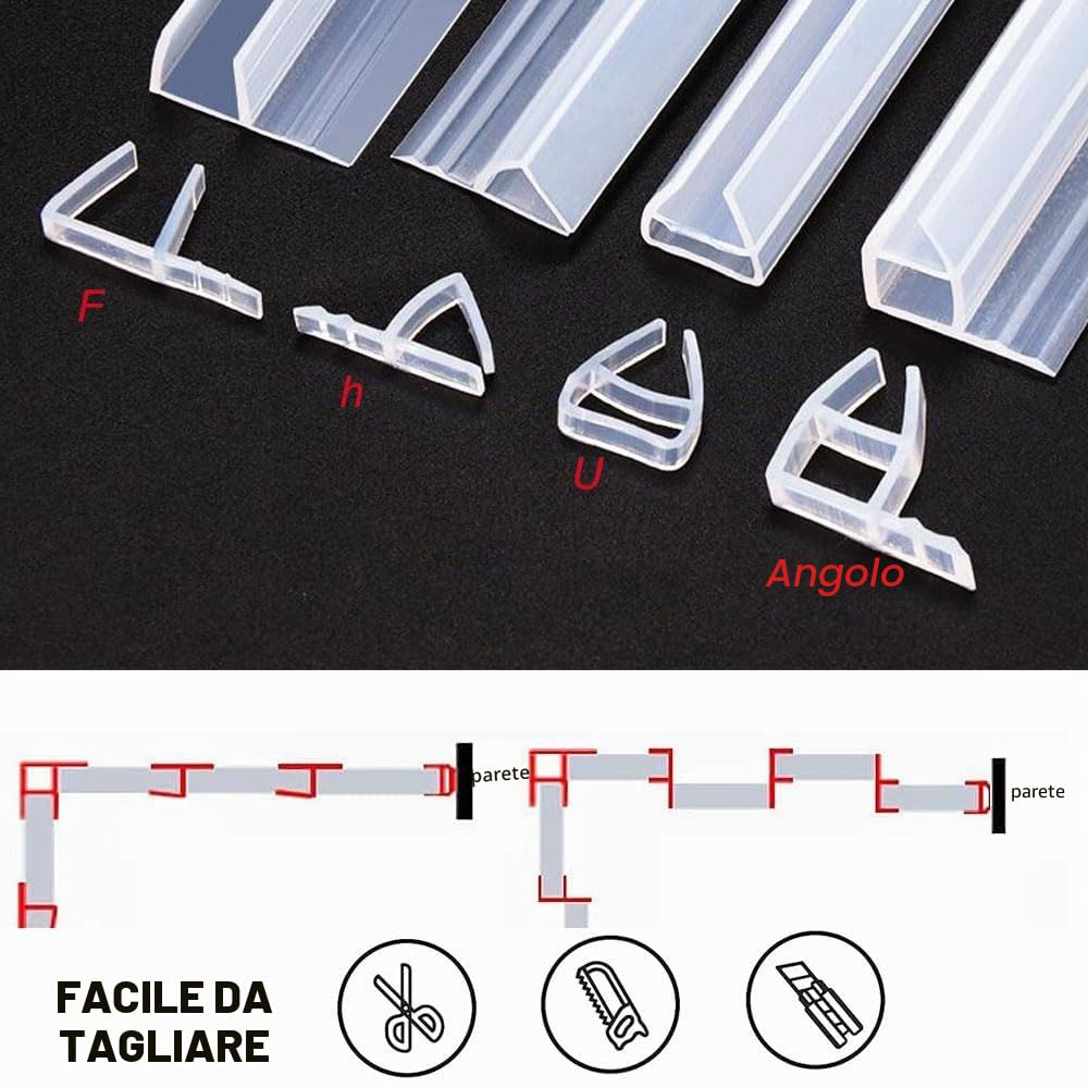 SKYPRO Confezione da 2 strisce sigillanti in silicone trasparenti, 2 m, per porte e finestre di vetro, 6 mm