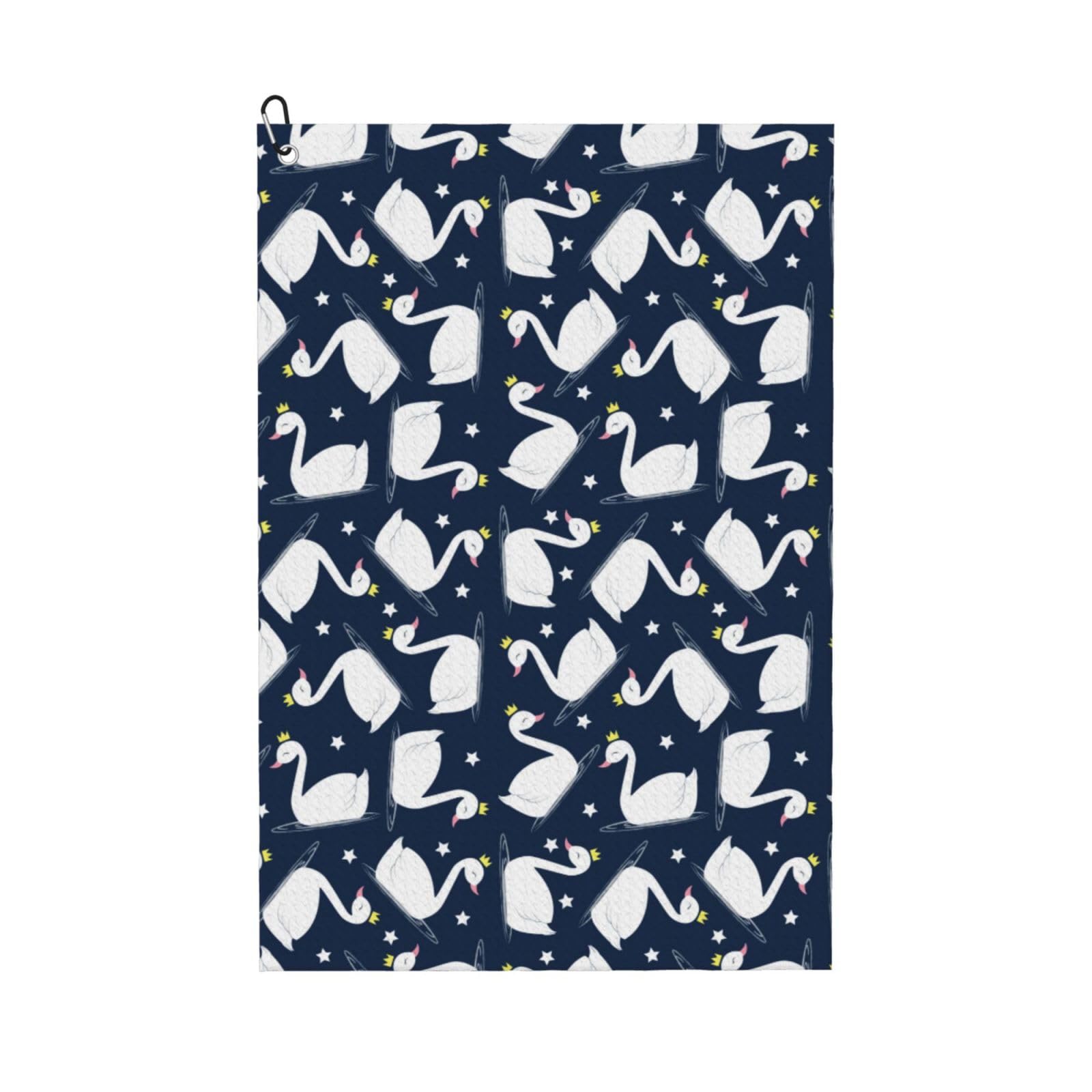 AOOEDM Swan Print Golf Towel with Carabiner Clip Absorbent Microfiber Golf Towel for Cleaning Golf Ball Club Putter Iron for Golf Bag Trolly Belt Loop 16" X 24"