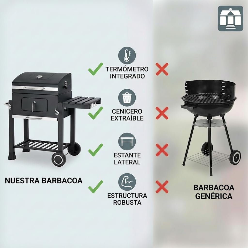 Tarrington House Barbacoa de Carbón Memphis, Termómetro, Mesita Plegable, Ganchos para Accesorios, Sistema Smart-Grid, Ruedas