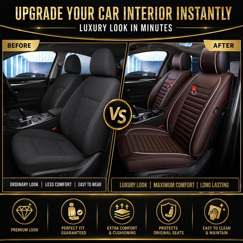 Image of KVD AUTOZONE Heavy Nappa Leather Luxury Car Seat Cover Compatible with Isuzu D-Max /V-Cross Coffee + White (5 Year Warranty) - Dz016 /119