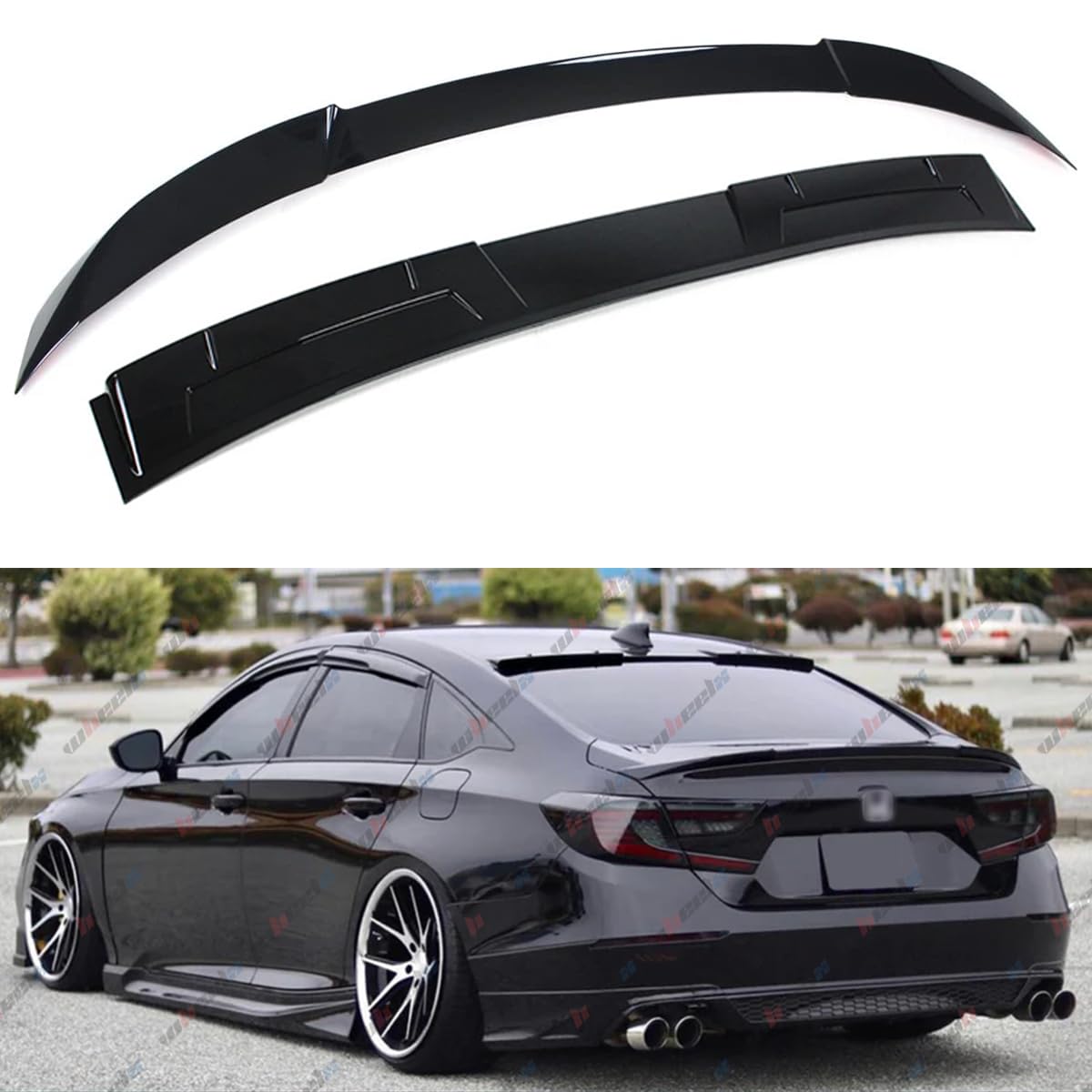 Photo 1 of WheelX 2Pcs Roof Top Spoiler & Rear Spoiler Compatible with 2018-2022 Honda Accord, V Style JDM Duckbill Fits for 4 Door Sedan, Trunk Exterior High Kick Tail Deck Lid Wing Lip (Glossy Black)
