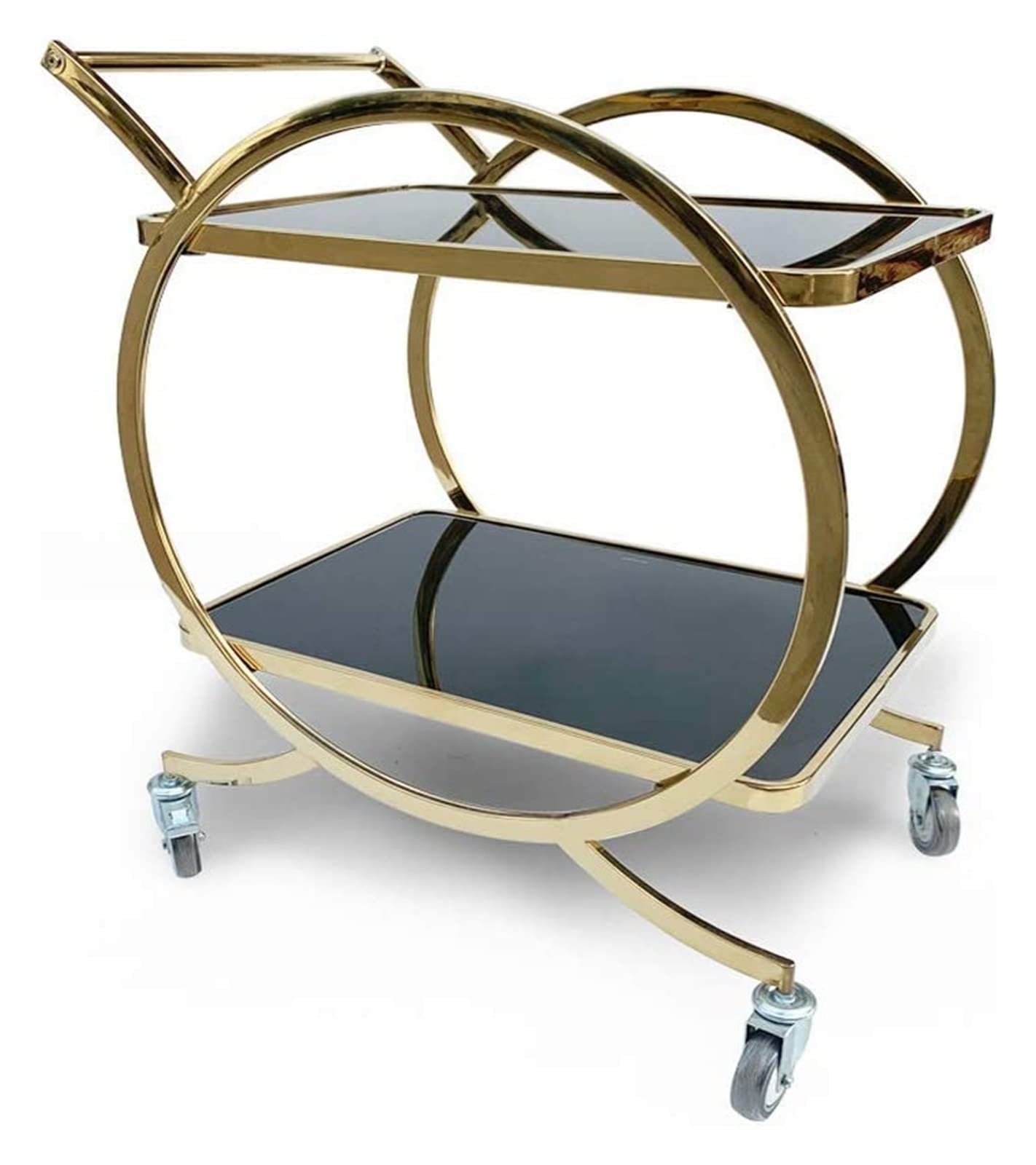 Carrello da bar dorato con carrello per bevande, tavolo da portata su ruote girevoli, mobili vintage con 2 ripiani, tavolino portaoggetti