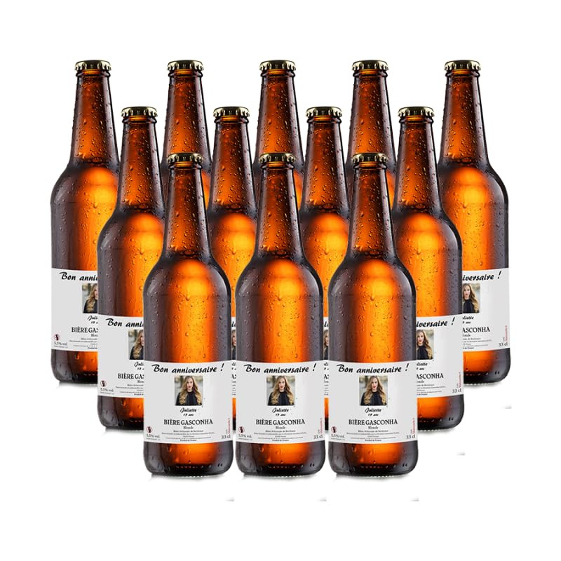 Lot de 12 bières GASCONHA - Coffret biere 33cl avec etiquette bouteille personnalisable [ Coffret degustation biere ] (Blonde)