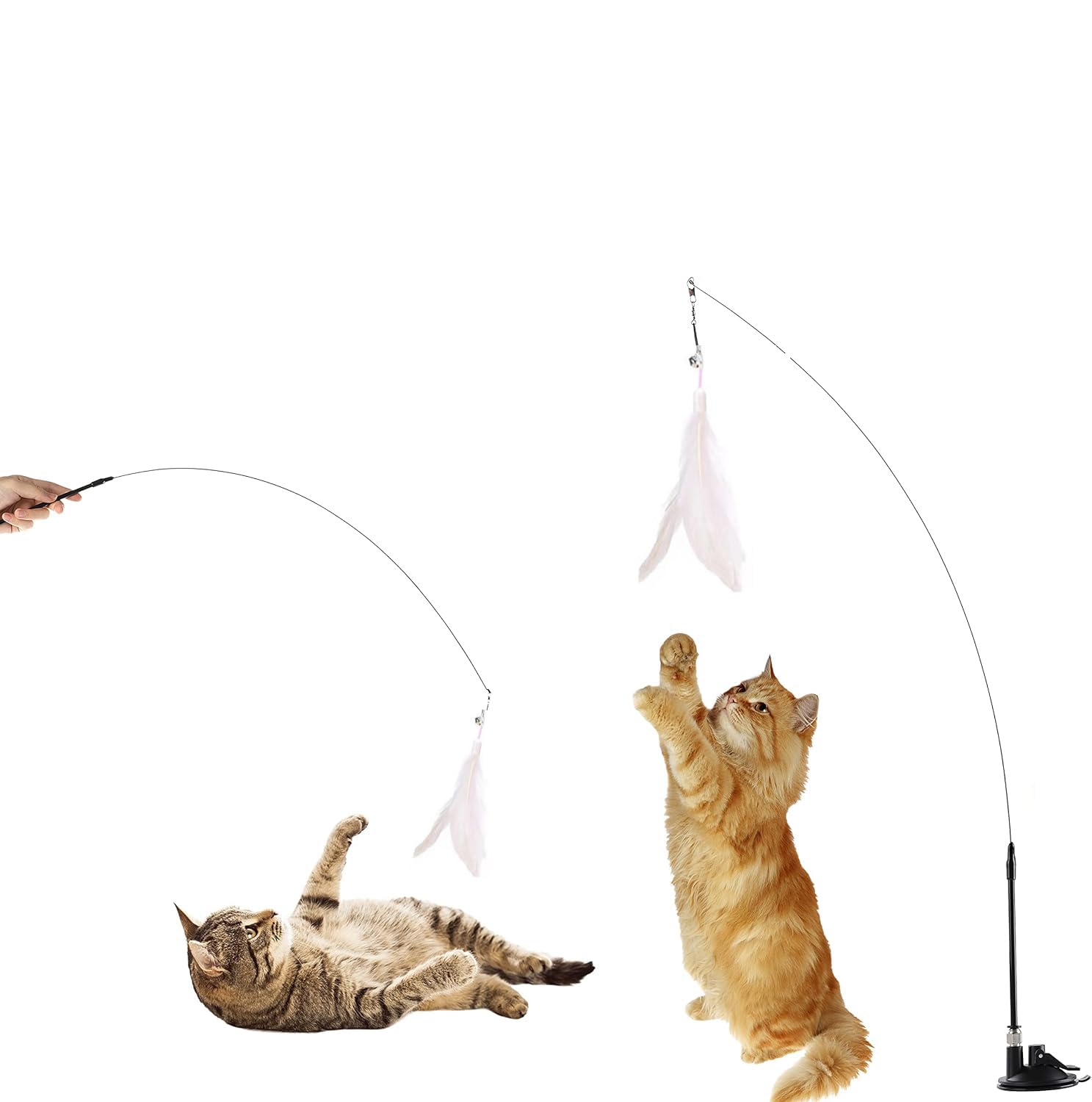LENDIS Cat's toys automatic interactive cat toys. Natural bird feather toys with suction cups, pet chasing sports toys, can be used as indoor boredom cat toys also cat toys gift set (white)