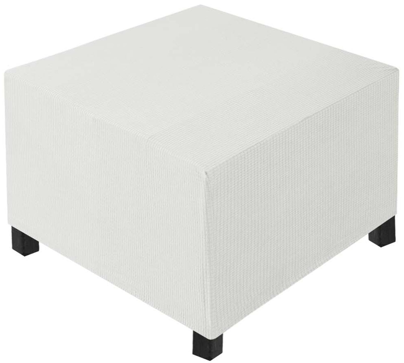 AQIGR Large Square Footstool Cover, Stretch Ottoman Cover Washable Super Soft Universal Pouffe Cover with Elastic Bottom Anti-Slip Foot stool Slipcovers(White,L 60x W 60xH 45cm)