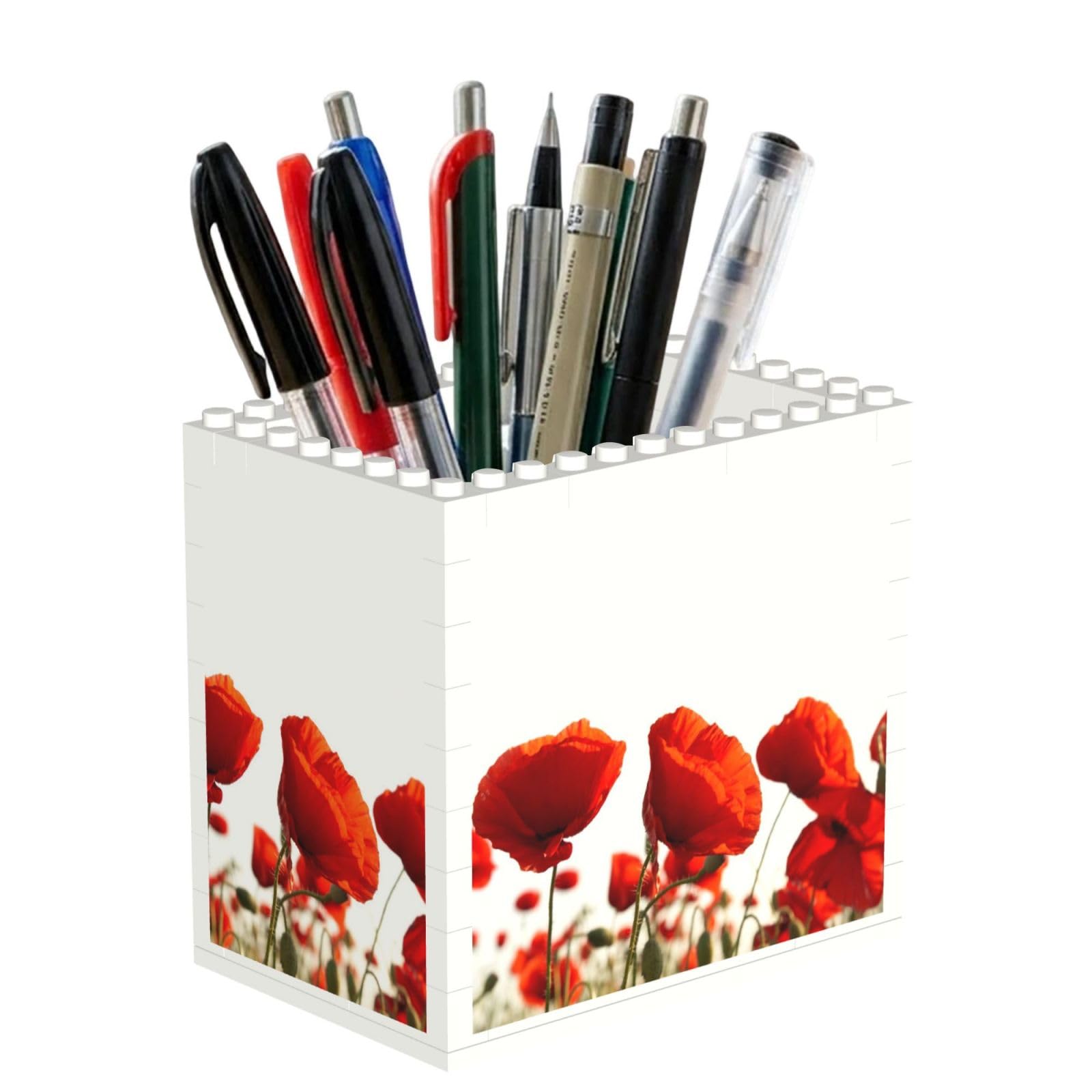 Poadnly Red Poppies, Pen Pot Pencil Holder for Office Home School, Compact Desk Organiser for Office Stationery