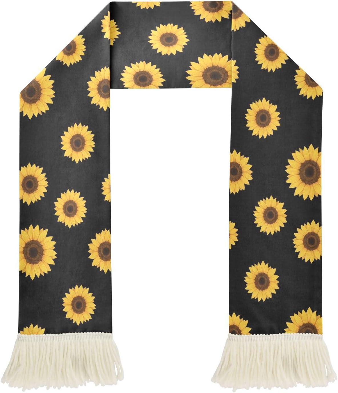 CHIFIGNO Yellow Sunflower Black Sports Fan Scarf for Sweat, Quick Dry Polyester Soccer Scarf with Fringe for Games