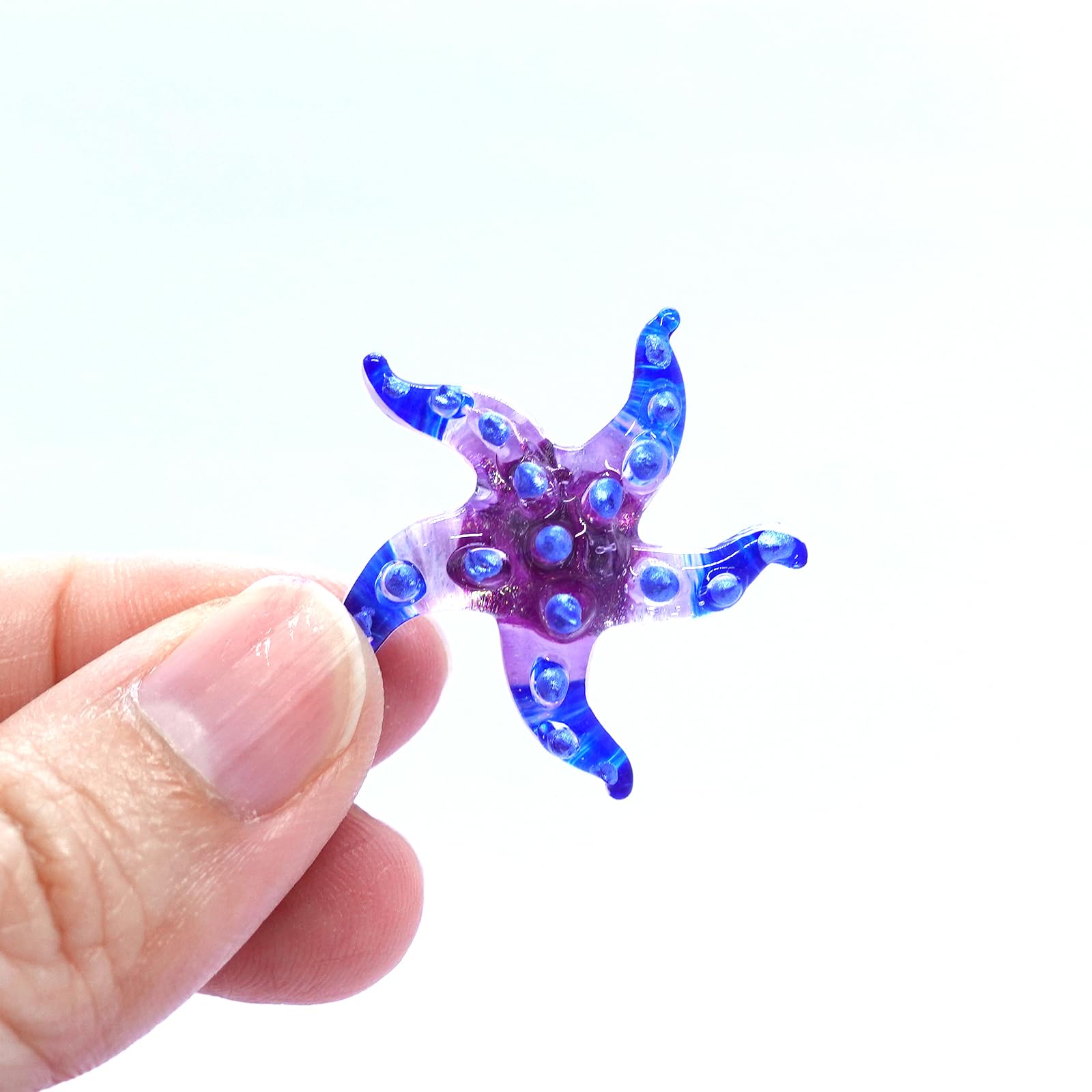 Starfish Micro Tiny Figurines Hand Blown Glass Art Animals Sea Collectible Gift Home Décor (Purple Blue)