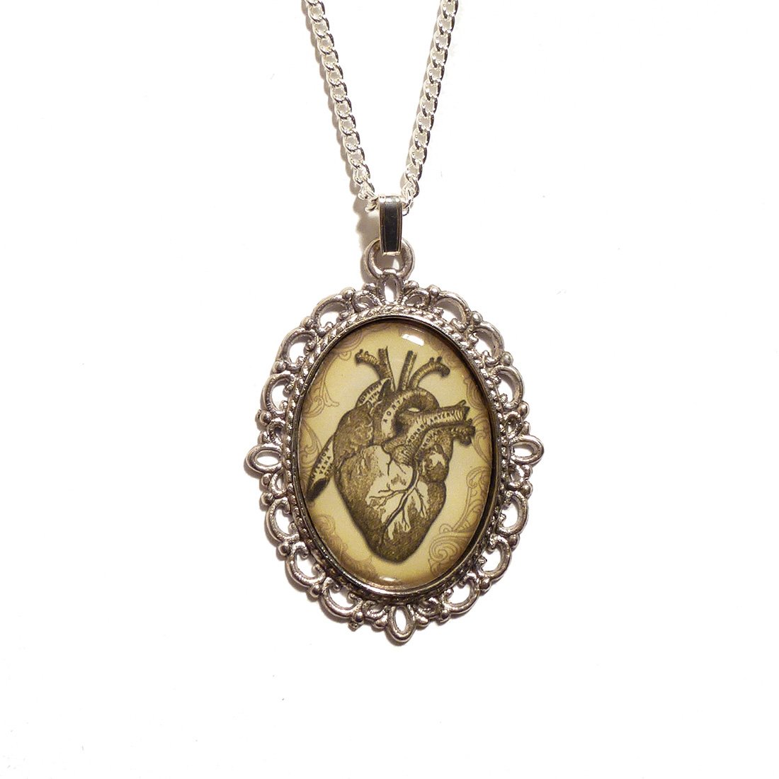 Women Silver Plated Anatomical Heart Necklace Gothic Pendant